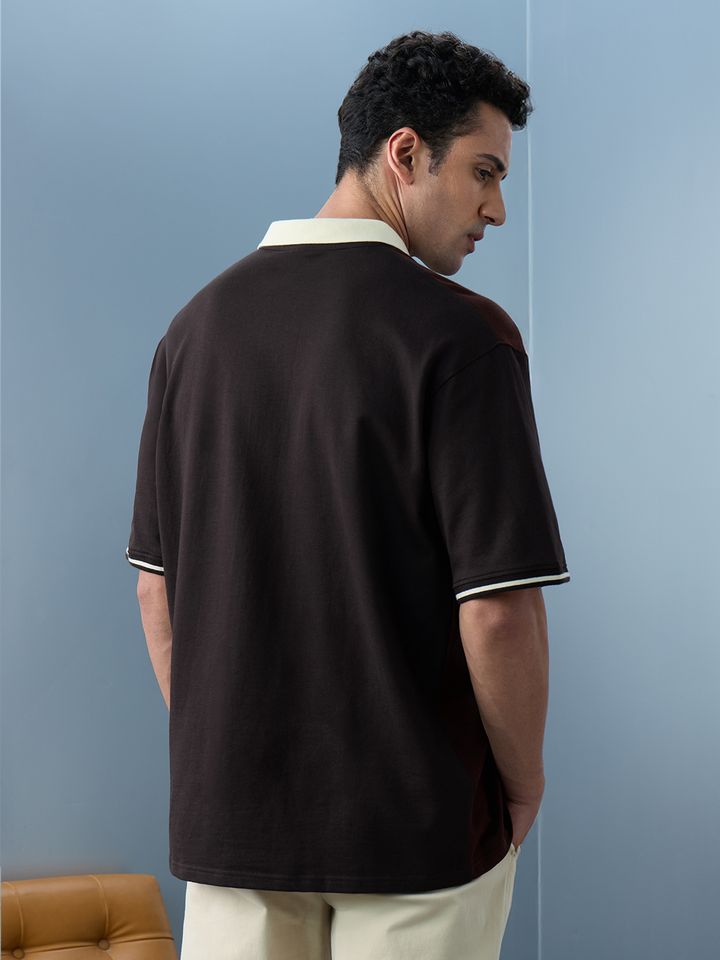 Men's Oversized Fit Color Block Polo T-Shirt with Collar