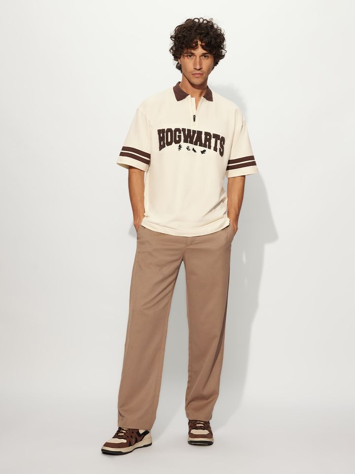 Hogwarts Towel Embroid Oversized Polo | Quarter-Zip